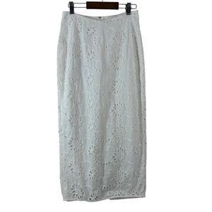 SABOLUXE Women's Skirt White Cotton Eyelet Lined Romantic Pencil‎ Midi Size 4